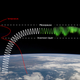 In this diagram, a zigzagging gravity wave (white) rises up and bends in the upper atmosphere, causing a surge in the density of oxygen atoms in the mesosphere. Incoming particles from the Sun excite these atoms, causing them to glow.
